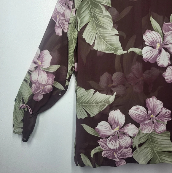 Tommy Bahama Tropical Floral 100% Silk Long Sleeve Sheer Button Down Shirt - Picture 7 of 13
